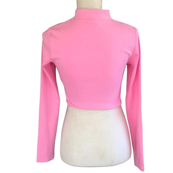 Le Lis Pink Cropped Half Zip Mock Neck Long Sleeve Top | Size Small - Picture 6 of 9